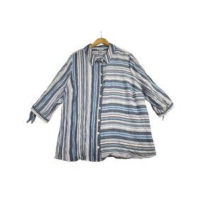 Catherines Striped Multicolor Button Down Blouse size 2X‎ Blue